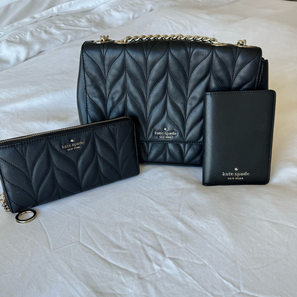 SET - Kate spade bag, wallet, and card holder quilted black
